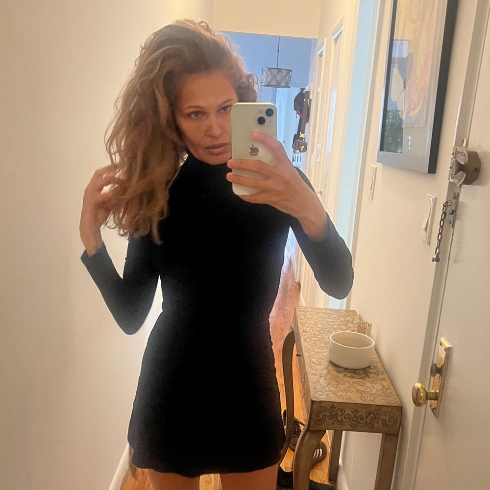 Reformation extra small, black ribbed knit a line dress